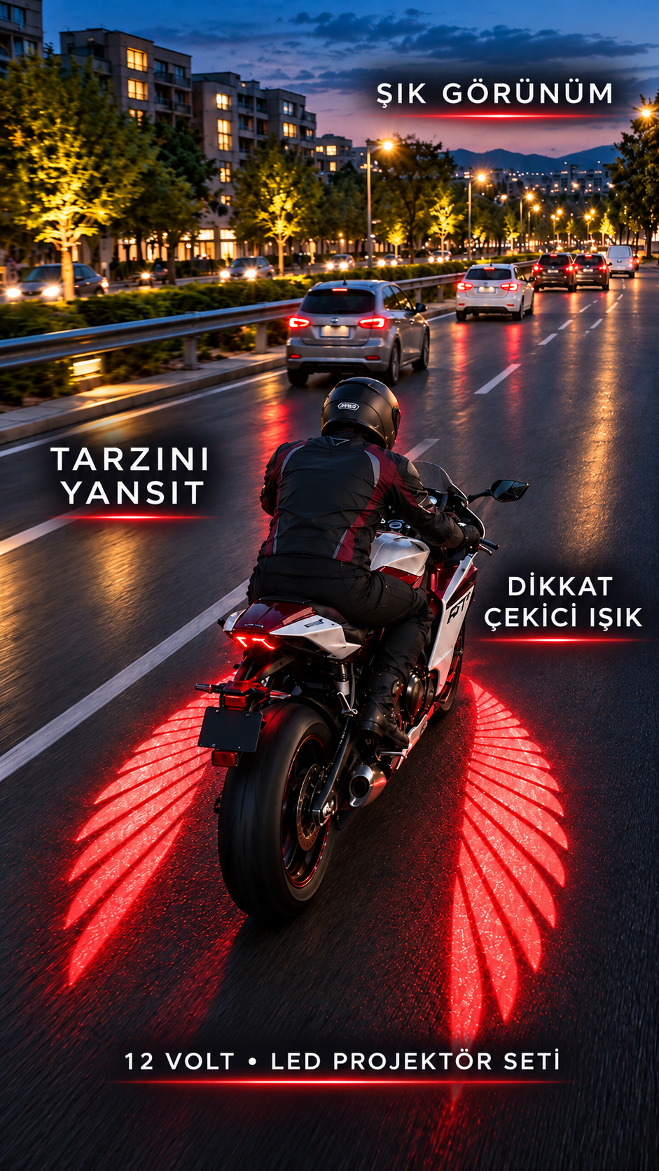 Viper Light Motosiklet Aksesuarı LED Işıklı Melek Kanadı Projektör Seti – 2’li Dekoratif Yansıtma Işığı